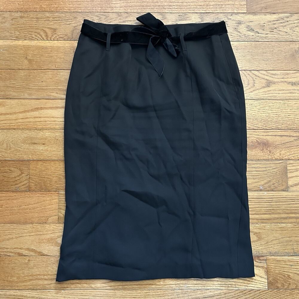 Tom Ford Black Pencil Midi Skirt Velour Belt Lined Preppy Classy Event Size 10